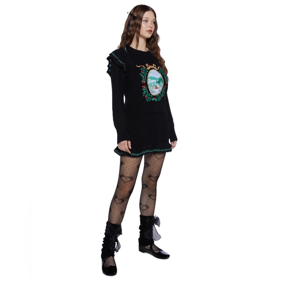 NWT Dolls Kill Snowbound heirloom knit embroidered Christmas skirt XS - Picture 6 of 6